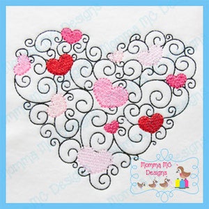 Swirl Hearts Redwork Vintage Stitch Machine Embroidery Design