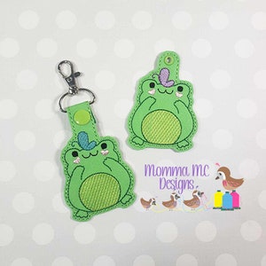 Frog with Butterfly Key Fob Snap Tab Eyelet Key Chain Machine Embroidery Design File