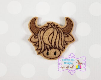 Scottish Highland Cow Felt Feltie Machine Embroidery Design File