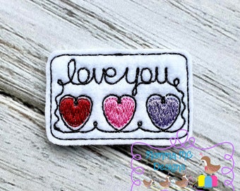 Love You Scribble Hearts Valentine's Day Felt Feltie Machine Embroidery Design File