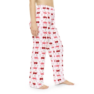 Cherry Coquette Pajama Pants, Women&#39;s Lounge Pants, Comfy Sleepwear, Cherry Print PJs, Cute Pajamas for Her, Soft PJ Bottoms