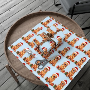 Wrapping Paper, Golden Retriever Christmas Gift Wrap Roll, Holiday Present Decoration, Dog Lover Gifts, Festive Party Supplies, Crafting