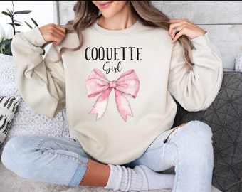 Pink Bows Girly Sweatshirt, Coquette Unisex Heavy Blend Crewneck Pullover, Women&#39;s Casual Jumper, Feminine Top, Gift for Her, Cute Sweater