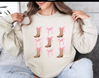 Cowgirl Boots & Pink Bows Sweatshirt: Western Coquette Style