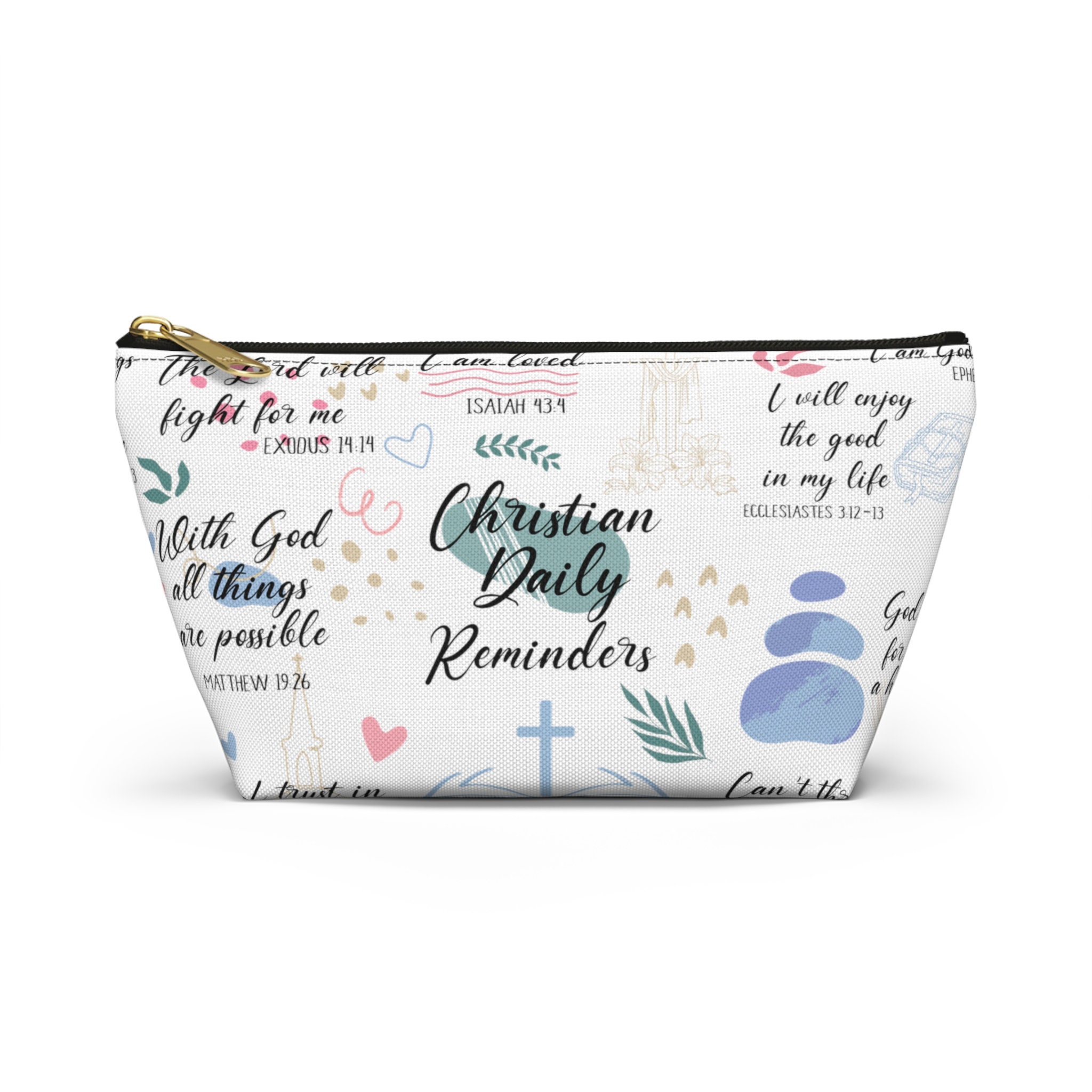 Christian Affirmation Accessory Bag, Inspirational Pouch, Religious Makeup Bag, Faith Gift, Zipper Pouch, Bible Verse Travel Bag