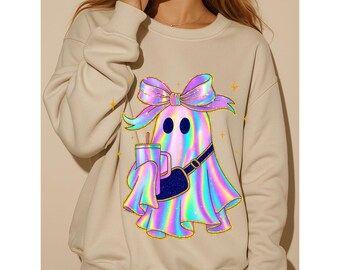 Holographic Ghost Crewneck Sweatshirt - Fun Halloween Apparel, Cozy Unisex Sweatshirt, Perfect for Fall, Ghost Lovers Gift,Boo Jee Ghost
