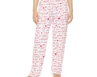 Valentine Women's Pajama Pants, Heart Print Lounge Pants, Love Sleepwear, Gift for Her, Girlfriend Present