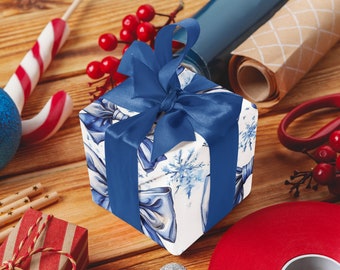 コケット ピンク クリスマスツリー スノーフレーク ラッピングペーパー、ホリデーギフトラップ、フェスティバルギフトラップ、ブルーギフトラップ、クリスマスラッピング