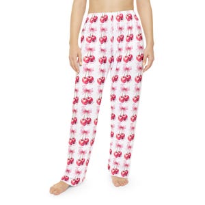Cherry Pajama Pants, Women&#39;s Lounge Pants, Cute Pajamas, I Love You Cherry Much Sleepwear, Cherry Print PJ Bottoms