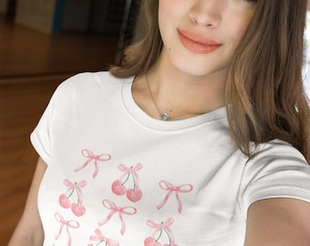 コケット チェリープリントTシャツ：レディースサマーグラフィックTシャツ
