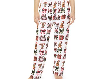 Pantalon de pyjama Santa Coquette pour femmes | Vêtements de nuit de Noël, cadeau de vacances pour elle, bas de pyjama festif, vêtements de détente de Noël, rouge blanc
