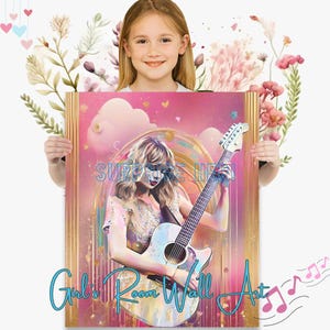 Taylor Guitarist Poster: Pink Taylor Watercolor Portrait Art Print Birthday Gift