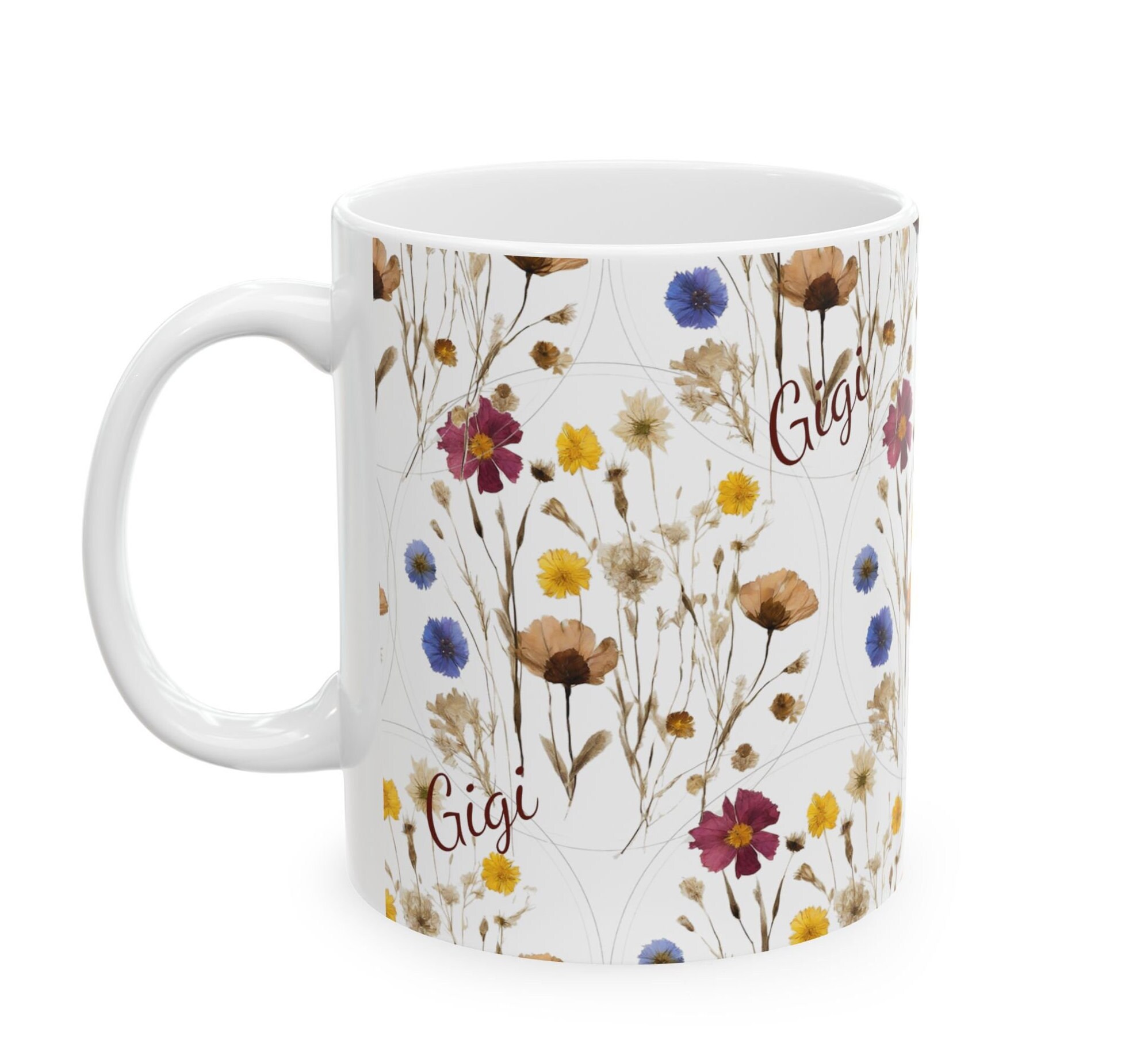 Gigi Kaffeetasse: Vintage Trockenblumen, Botanischer Garten Liebhaber (11oz 15oz)