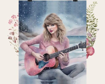 Poster of Taylor Inspired Wall Art for Teen Girl Bedroom Pink Blue Pastel Watercolor Print for Daughter Birthday  Christmas Present Gift