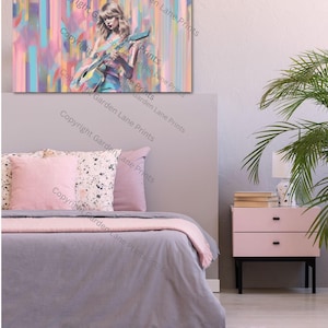Taylor Inspired Watercolor Poster: Pop Queen Guitar Wall Art for Girls Bedroom Decor