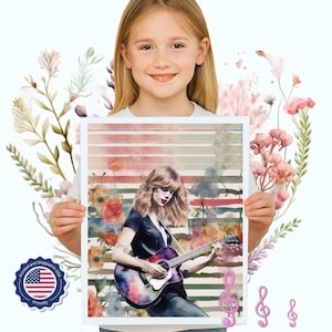 Taylor Guitar Poster: Watercolor Music Room Wall Art for Granddaughter