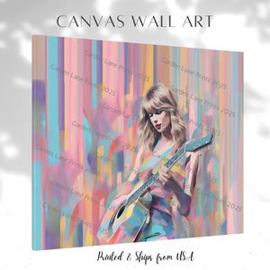 Taylor Inspired Canvas Singer Plays Guitar Print for Girls Bedroom Horizontal Wall Art Framed Painting for Birthday Décor Gift for Daughter