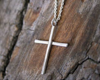 Sterling Silver - Rustic Unisex Cross Necklace