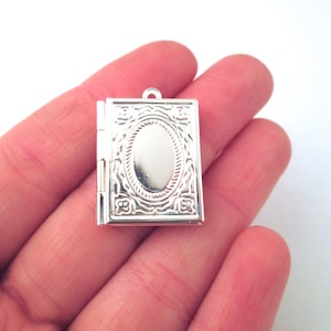 Larger size silver plated book lockets pendant charms,  26x20mm, pick your amount, D198