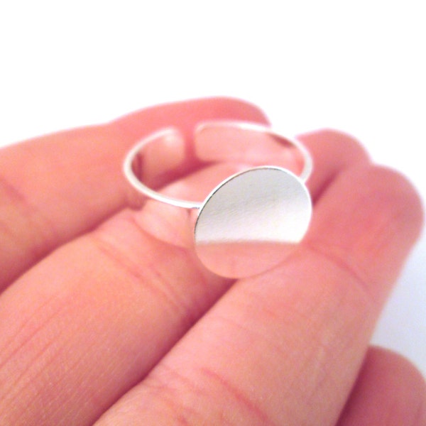 12mm Silver Plated Ring Blank with an open back adjustable cuff ring band, A71