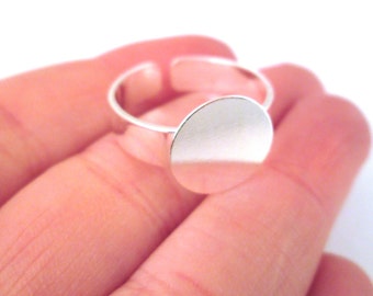 12mm Silver Plated Ring Blank with an open back adjustable cuff ring band, A71