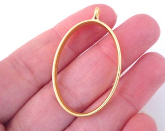 3 Gold Plated Oval Charms, Open Bezel Pendant Frames for Uv Resin Pressed Flower Jewelry F235