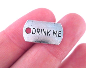 BULK 50 Drink me tag charms antique silver tone M95