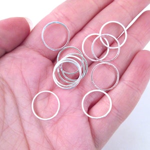 50 Silver Plated 14mm Circle Connectors, Round Linking RIng Pendant Charms, F216