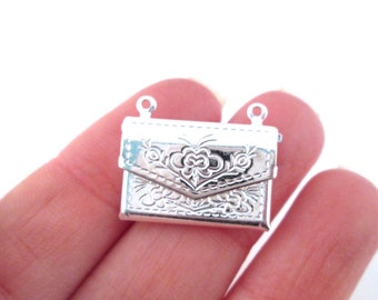 2 Silver plated letter envelope locket charm pendants D130