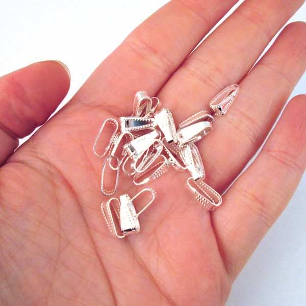 50 Silver Plated Snap on Bails, 10x3.5mm, A50