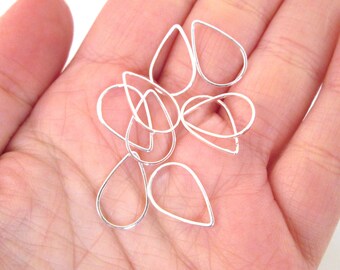 25 Silver Plated Open Teardrop Connectors, Silver Teardrop Charm Pendants, 16mm, F96