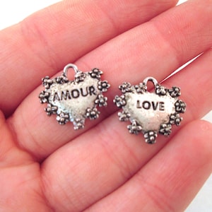 Silver Heart Charms 15x15mm, Love Charms, Amour Charms, double sided, L135