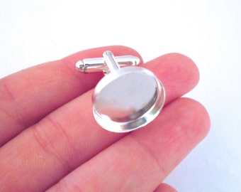 16mm Silver Bezel Cuff Links, pick your amount D54
