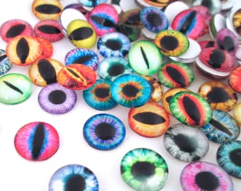 Multicolor Flatbacked Glass Eye Cabochons, 8-16mm Flat Backed Eyeball Cabs, Pick your size