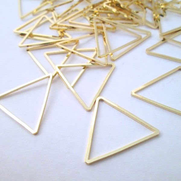 10 Gold Plated 24mm Triangle Connectors, Gold Triangle Charms, F217