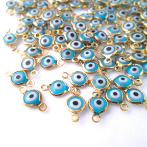 Light Blue Glass Evil Eye 13mm Connector Charms, Gold Eye Connector Pendants, Diy Jewelry Findings A257