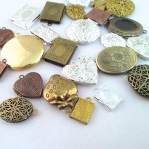 ON SALE 10 piece locket pendant grab bag, mix of silver, antique bronze, copper, raw brass, D241