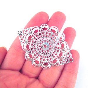 8 Large 55mm Silver Filigree Stamping Connector Charms, Wire Wrapping Connecter Pendants B36