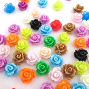 Assorted 10mm flatbacked resin rose cabochons, flat backed acrylic plastic floral cabs, pick your amount