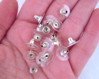 50 Ear nut with comfort clutch plastic pad, Perfect to Stabilize Heavy Post Earrings - Silver Tone, L17