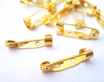 25 Gold Plated Pin Backs, Brooch Pins, 20mm long, 5mm wide, 5mm thick D17