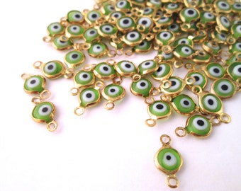 Green Evil Eye Connectors, Gold Eye Connectors, A259