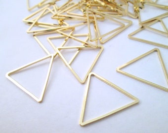 10 Gold Plated 24mm Triangle Connectors, Gold Triangle Charms, F217