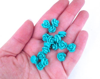 10mm Teal Rose Cabochons, Blue Flower Cabochons, Pick Your Amount