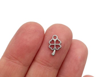 20 Small 9mm Silver Tone St Patricks Day Clover Charms Pendants, Irish Charms, Four Leaf Clover, F115a