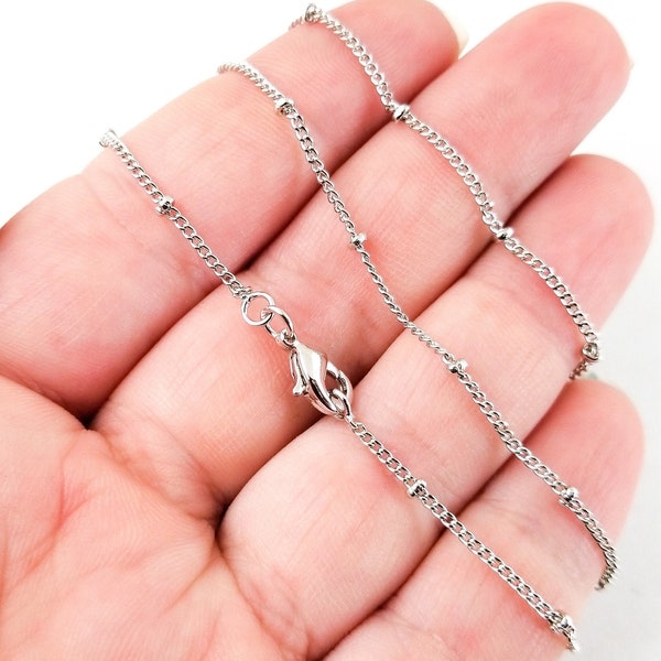 16 Inch Decorative Platinum plated Finished Chains, Curb Chain: links 1mm long, 1mm wide, 16.8" Long, L418