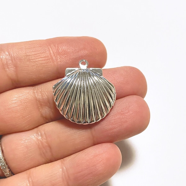 2 Sterling Silver Plated Shell Seashell Pendant Charm Lockets D176