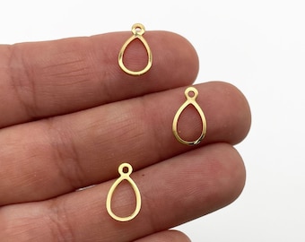 6 Gold Plated Teardrop Charms, Open Bezel Pendant, Tear Drop Pendants F507