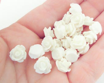 10mm white round floral rose cabochons, pick your amount
