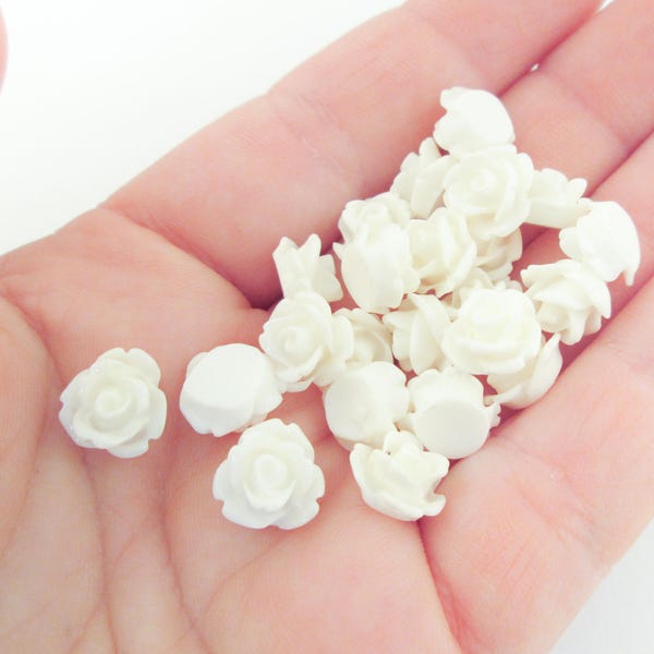 10mm white round floral rose cabochons, pick your amount